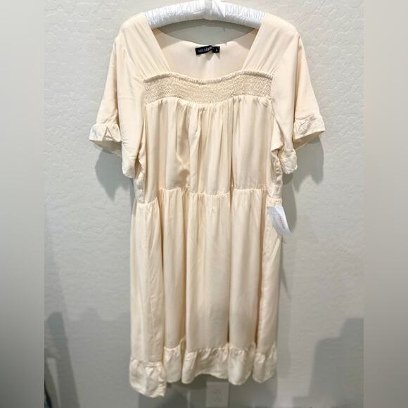 Mikarose Dresses & Skirts - 🆕 MIKAROSE | Cream Smocked Square Neck Boho Romantic Ruffle Midi Dress | Large